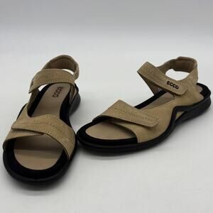 ECCO Wave Sandals Womens EUR 38 US 7.5 Safari Duo Strap Outdoors Tan Leather UEC